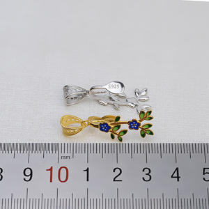 Colgante de Plata 925 Hecho a Mano Wenchi con Diseño Barroco de Flores y Hojas en Resina Epoxi para Mujer, Base Vacía con Perla de Forma Especial, Accesorios para DIY - Product Image 3