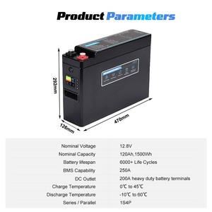 Batería de Litio para Energía Solar de 6000 Ciclos, 12V 200Ah, Baterías de 300Ah 24V 48V 2000W 3000W Li-1200, Batería de Almacenamiento Solar 12. - Product Image 6