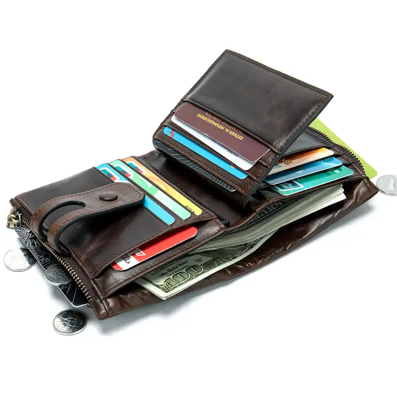 Cartera de cuero 8562 con logotipo personalizado para hombre, monedero de bolsillo, billetera minimalista con Clip para dinero, tarjetero de botón