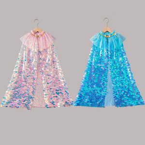 Robe de princesse élégante à sequins pour filles, avec cape de sirène, pour fête d'anniversaire d'enfants, châle inclus - Product Image 4