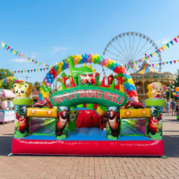 Castillo Inflable de Gran Capacidad con Dibujos Animados, Múltiples Toboganes, Pared de Escalada, Potente Soplador, Material de PVC, Fácil de Instalar para Niños