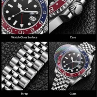 Jam Tangan Mekanik Pria Gaya Diving Kelas Atas, Bahan Stainless Steel, Dial Penunjuk GMT, Tahan Air 50m, Mesin Seagull, Casing OEM