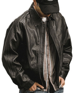 Blouson <span class=keywords><strong>d</strong></span>'<span class=keywords><strong>hiver</strong></span> <span class=keywords><strong>d</strong></span>écontracté en cuir PU pour homme, coupe oversize, avec logo frontal, coupe-vent - Product Image 4