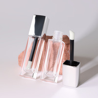 Nouveau flacon de brillant à lèvres en verre givré carré de 10 ml avec tête de brosse, revêtement pointu pour anticernes et fond de teint liquide