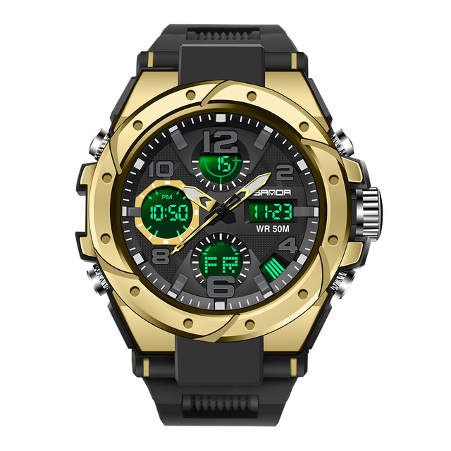 SANDA New G Style Men's Sports Watch LED Digital Quartz Dual Display Watch Waterproof Men's Watch Relogio Masculino