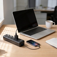 Chargeur rapide PD standard US 15A, 4 prises avec interrupteur de contrôle indépendant, multiprise ignifuge, 3 ports USB, prise Type-C