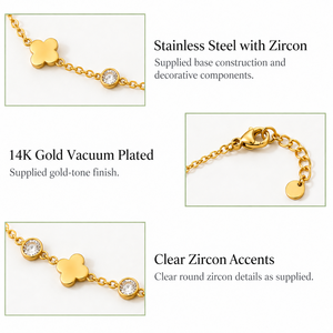 Clover Y-Drop Necklace Stainless Steel Zircon 14K <b>Gold</b> Vacuum Plated <b>Gold</b> and Silver Color Jewelry - Product Image 3