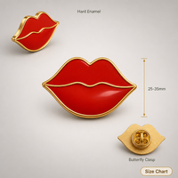 Broche en émail souple 2D motif baiser de lèvres, lèvres rouges, bijoux de la Saint-Valentin, épingles de revers en gros, badges métalliques personnalisés, usine OEM