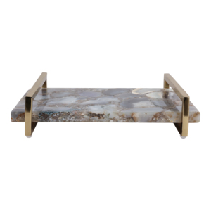 Vassoio rettangolare in marmo con manico in metallo per decorazioni per la casa o come centrotavola - Product Image 1