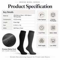 Chaussettes de compression en laine mérinos OEM personnalisées 15-20 mmHg, chaussettes de voyage, fabricant, logo personnalisé, marque privée