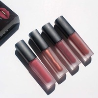 Set de Brillo Labial 4 en 1 de Lujo, Edición NUDE ROJO ROSA MARRÓN, Brillo Labial Líquido Mate Mini
