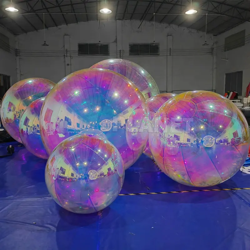 Giant Event Party Shinny PVC Iridescent Clear Sphere Mirror Balloon Holographic Rainbow Inflatable Mirror Ball