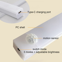 Lampu Kabinet Sensor Gerak LED Baru 2025, Lampu Malam Magnetik Isi Ulang dan Kecerahan Dapat Disesuaikan 3000K/6000K
