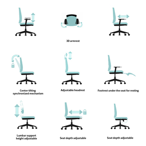 Silla DE OFICINA DE LUJO ajustable ergonómica de tela Ejecutiva/metal/PP girado Manager giratorio diseño con certificado BIFMA - Product Image 3