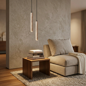 Lampe suspendue en tuyau LED Wabi Sabi 30CM, pierre jaune travertin, luminaire suspendu chic, salle à manger, cuisine, restaurant, table, chevet - Product Image 1