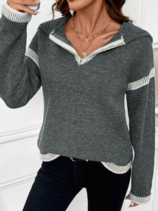 Suéteres de Punto de Lana Personalizados al por Mayor para Mujer, Estilo Casual de Otoño, Cuello en V, Logotipo Frontal, Cárdigan Holgado, 220g - Product Image 4