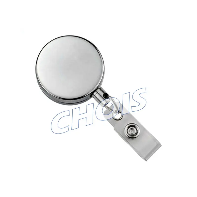 High Quality Chrome Heavy Duty Metal Badge Reel with Cord & Belt Clip