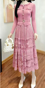 เดรสยาวปานกลาง แขนยาว ผ้าลูกไม้ถักลายหรูหรา ประดับลูกปัด จับจีบ หลายสี ชุดลำลองสำหรับผู้หญิง เป็นมิตรกับสิ่งแวดล้อม ซักได้ ขายส่ง - Product Image 6