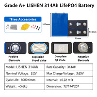 EU-Lagerbestand Lishen 314Ah LiFePO4 3,2V Prismatische Lithium-Ionen-Batterie 8000 Zyklen 5 Jahre Garantie für Heim-/Elektroenergiesysteme DDP
