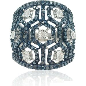 Anillo de plata de ley Jewelspaark con diamantes de 1,76 quilates, corte brillante redondo blanco y azul para mujer, talla 10 de EE. UU. - Product Image 1