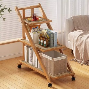 Multi-tiered <b>storage</b> shelf, bookshelf, floor-standing multi-functional snack <b>cart</b>, living room clutter, movable side table - Product Image 3
