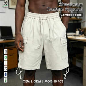 Shorts cargo pour hommes RAMAX, taille mi-haute, cordon de serrage, tissu Oxford en coton, style streetwear, bermuda, vêtements personnalisés OEM ODM - Product Image 1
