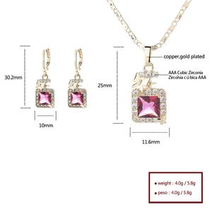 Hengdian Joyeria 세련된 18K 금도금 황동 사각 지르콘 귀걸이 목걸이 여성용 보석 세트 도매 - Product Image 6