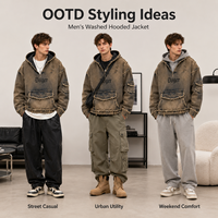 Sweat à capuche surdimensionné personnalisé OEM, en tissu épais délavé, avec bords effilochés, effet usé, déchiré, boutons-pression et poches cargo, style gothique
