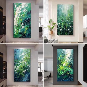 Peinture à l'huile d'art abstrait, texture verte, rectangle, cadre noir, décoration murale moderne pour salon - Product Image 4