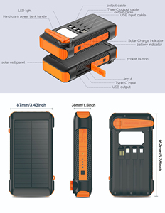 Banque d'alimentation solaire 10000mAh <span class=keywords><strong>Chargeur</strong></span> <span class=keywords><strong>portable</strong></span> d'urgence Manivelle solaire et <span class=keywords><strong>dynamo</strong></span> avec lumière intégrée et câbles Puissance de sortie 20W - Product Image 2