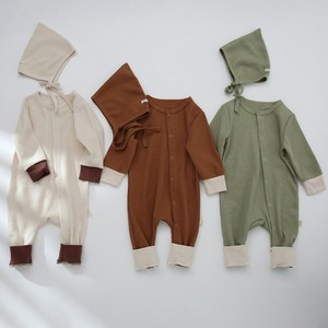 Vêtements pour bébés en coton biologique, combinaisons à manches longues en tissu gaufré pour bébés garçons et filles, avec chapeaux - Product Image 2