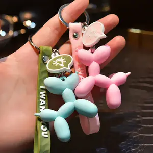 Bonito 3D Balão Dog Keychain Custom Logo Car Bag Casos Key Rings Correias Soft PVC Bonecas De Borracha Pendant Key Chain Acessórios Gift