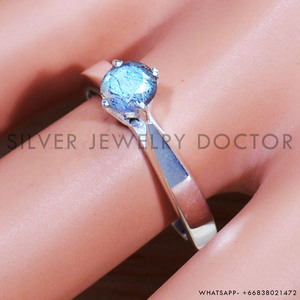 925 Sterling Silver <b>Ring</b> With Prong Setting Round Shape Cut Natural <b>Labradorite</b> Gemstone <b>Ring</b> Good Quality Silver <b>Ring</b> For Women - Product Image 2