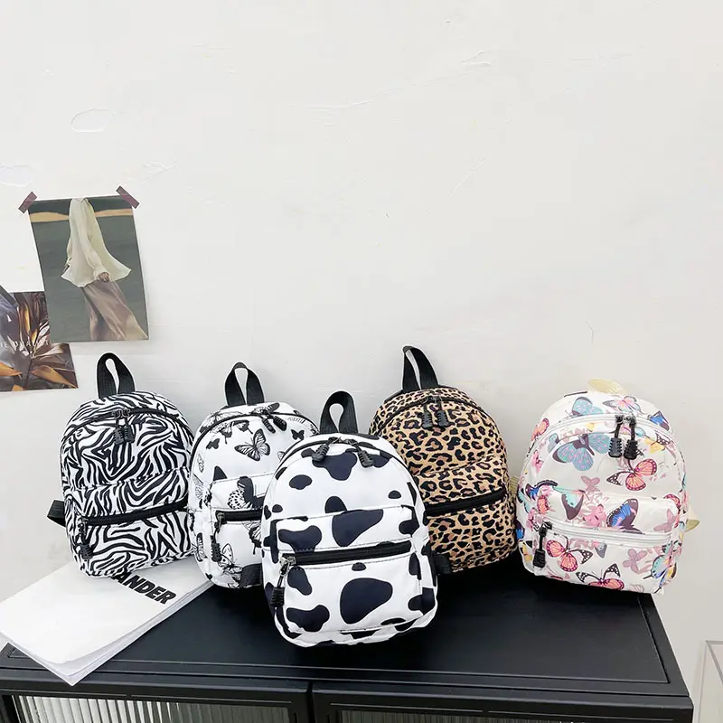 Рюкзак женский с леопардовым принтом, милый школьный ранец с принтом бабочек, Зебра, корова, маленькая сумка для книг, 2023