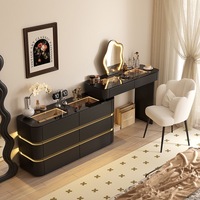 Ensemble de coiffeuse moderne en bois massif avec miroir éclairé et rangement pour hôtel