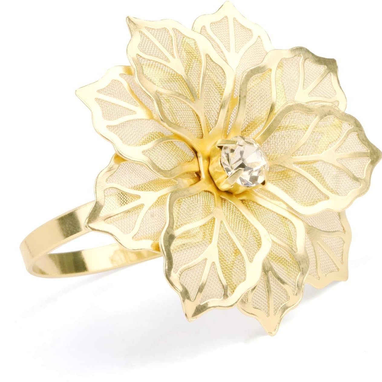 Metal Napkin Ring with Hollow Flower Design for Wedding Party Holiday and Christmas Table Decoration