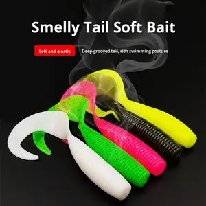 OEM 50-pezzi T-Tail Soft Worm Texas Rig esca con coda filettata in PVC esca finta con esca a testa di piombo per mandarino pesce persico - Product Image 2