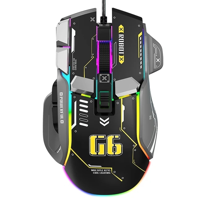 G6 Gaming Mouse 10-Key Mechanical Mouse 12800DPI Ergonomic Wired Mouse 10-key Macro Programmable 13 RGB Lighting Modes Mice
