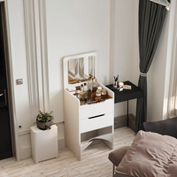 Table de toilette moderne en bois avec miroir éclairé LED, design rabattable, armoire de rangement multifonctionnelle, pour chambre à coucher et salon