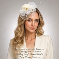 Topi Klasik Gaya Aristokrat Inggris Grosir, Bros Bunga Besar untuk Wanita, Jepit Rambut Bunga Organza Premium 2 in 1
