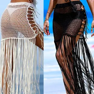 NEW STOCK 3Colors Fringes Details Sexi Lady Cotton Beach Crochet Skirt <strong>Swimwear</strong> Dress <strong>Cover</strong> <strong>Ups</strong> - Product Image 1