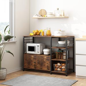 Station de café moderne HuaSheng pour cuisine, bar à café en métal avec support pour <span class=keywords><strong>micro</strong></span>-ondes, étagères utilitaires à 4 niveaux, durable et facile à nettoyer, marron - Product Image 6