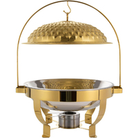 Plat de service de luxe en acier inoxydable doré avec couvercle suspendu à motif diamant pour buffet, maintien au chaud des aliments, idéal pour hôtels, traiteurs, mariages et réceptions