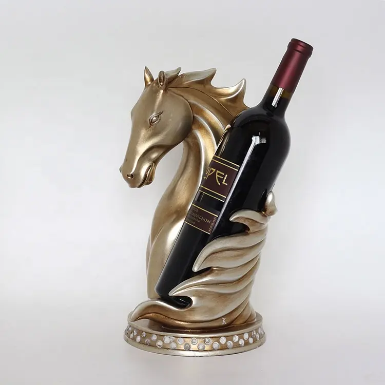 Soporte decorativo para botella de vino, cabeza de caballo de resina, animal