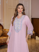 Elegantes Abaya-Maxikleid für Damen, Atmungsaktives Sommerkleid, Besticktes Strass-Design, Fließendes Lässiges Bescheidenes Gewand