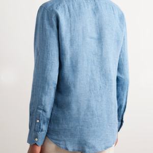 เสื้อเชิ้ตผู้ชายผ้าลินิน 100% ทรงปกติ แขนยาว คอปกแบบคัตอะเวย์ สีพื้น - Product Image 3