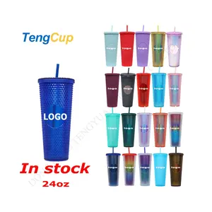 Ty 24Oz Diamante Stralende Cups Zomervakantie Koud Water Tumbler Cup Met Stro Dubbelwandige Plastic Durian Koffiemok