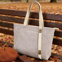 Sac fourre-tout grande capacité en similicuir PU texturé suède avec fermeture éclair, sac à bandoulière pour le bureau, idéal pour le travail quotidien, vente au détail et en gros