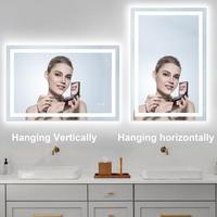 Miroir de salle de bain LED rectangulaire sans cadre avec désembuage, capteur tactile rétroéclairé et éclairage intégré pour salle de bain