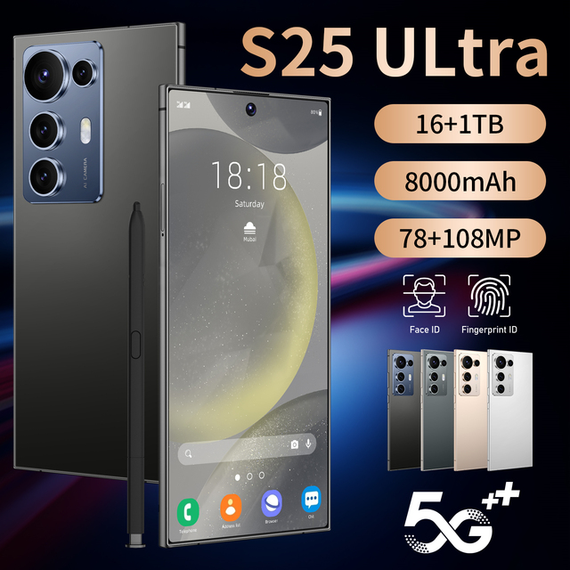 2026 Global Version S25 Ultra 7.3 Inch 5G LTE Smartphone 16GB+1TB Android 15 HD 120Hz 108MP Rear Face ID Dual SIM Snapdragon 800